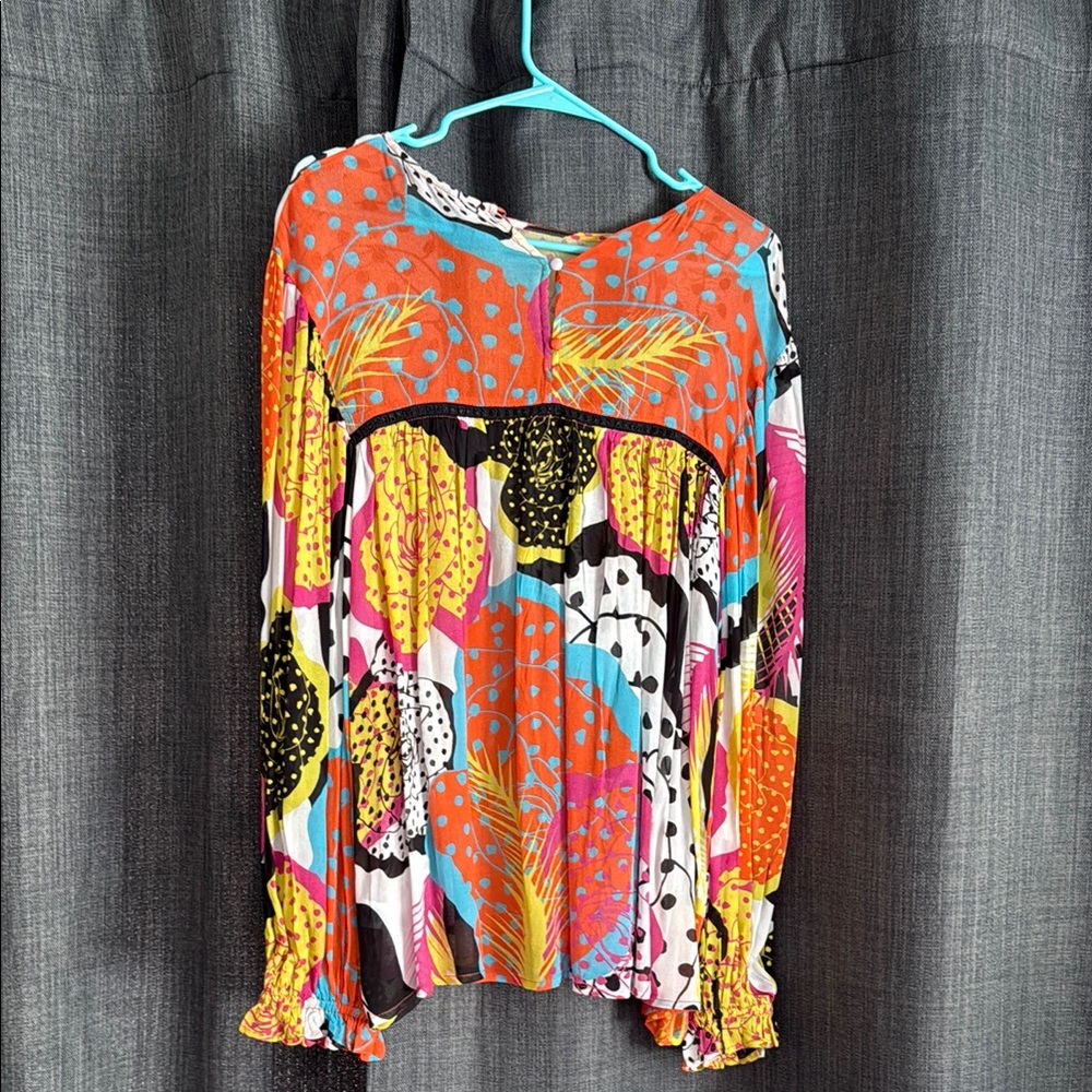 Anthropologie Orange Yellow Graphic Blouse